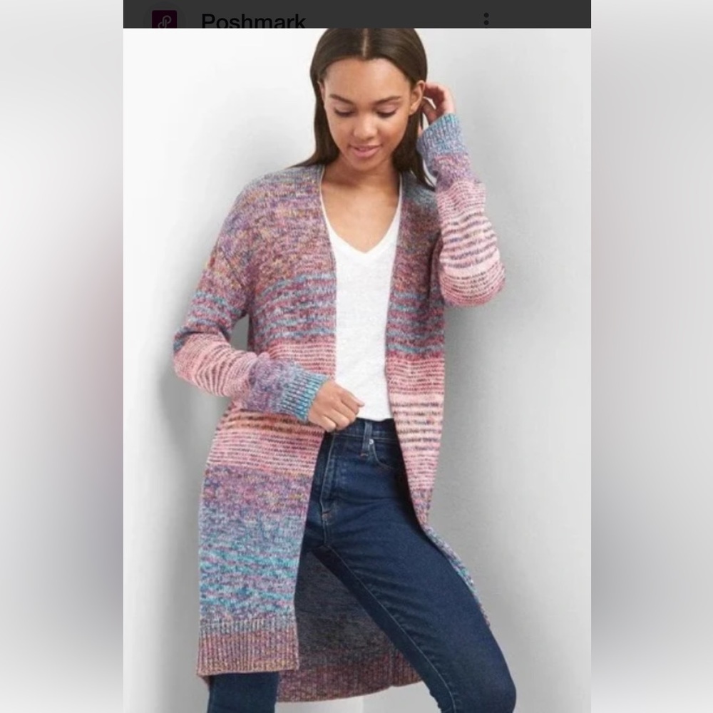 GAP Multi Marled Stripe Open Long Cardigan Cotton Long Sleeve S